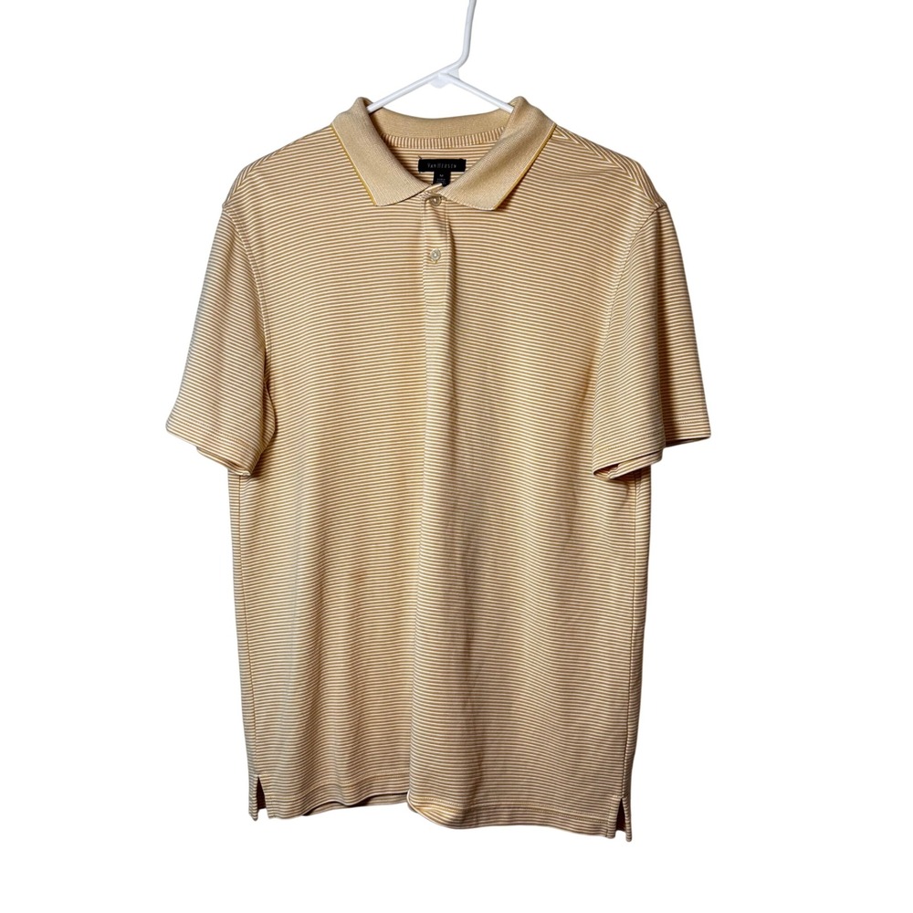 Van Heusen Mens Yellow White Micro Striped Short Sleeve Polo Shirt Medium PC-803